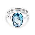 Sterling Silver Oval Blue Topaz Double Band Ring
