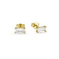Yellow Gold Plated Emerald Cut CZ Stud Earrings
