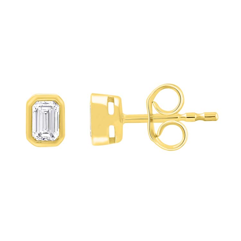 9ct Yellow Gold Emerald Cut Lab Grown Diamond Stud Earrings - alternate view