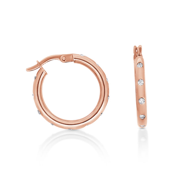 9ct Rose Gold Cubic Zirconia Set Hoop Earrings - alternate view