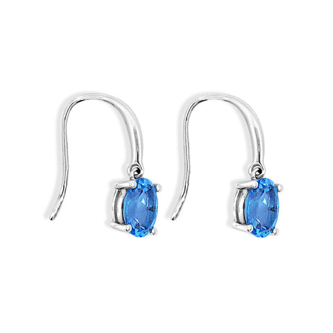 9ct White Gold Oval Blue Topaz Drop Earrings - alternate view