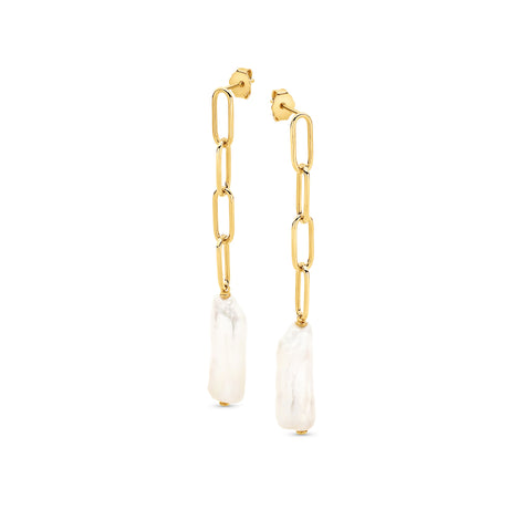 Anna Yellow Gold Plated Baroque Freshwater Pearl Drop Earrings - alternate view
