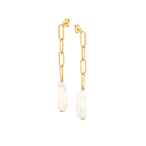 Anna Yellow Gold Plated Baroque Freshwater Pearl Drop Earrings - alternate view