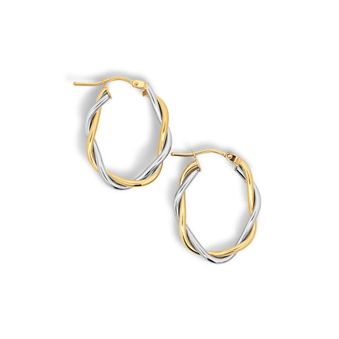 9ct Italian Gold Oval Two Tone Twist Hoops - alternate view