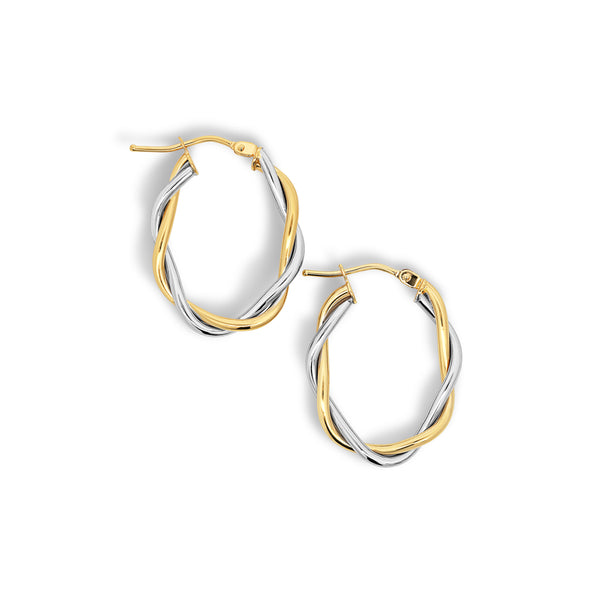 9ct Italian Gold Oval Two Tone Twist Hoops - alternate view