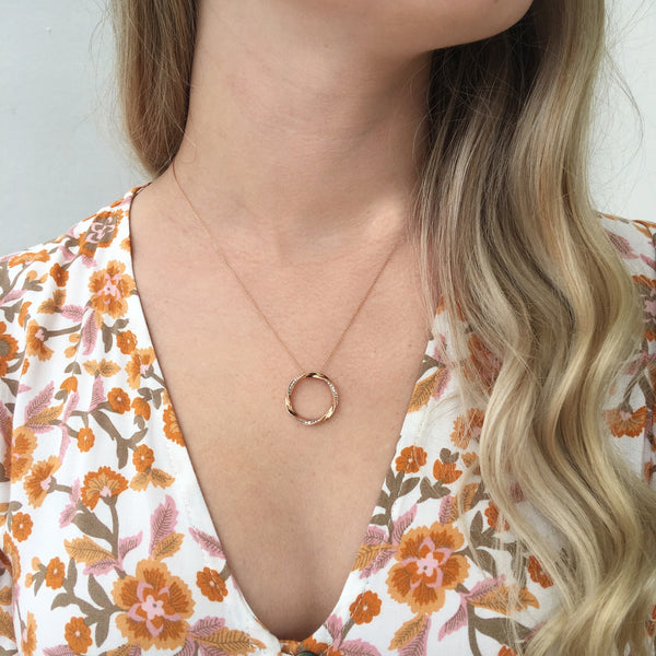 9ct Rose Gold Diamond Circle Necklace - alternate view