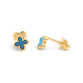 9ct Yellow Gold Turquoise Enamel Four Leaf Clover Stud Earrings