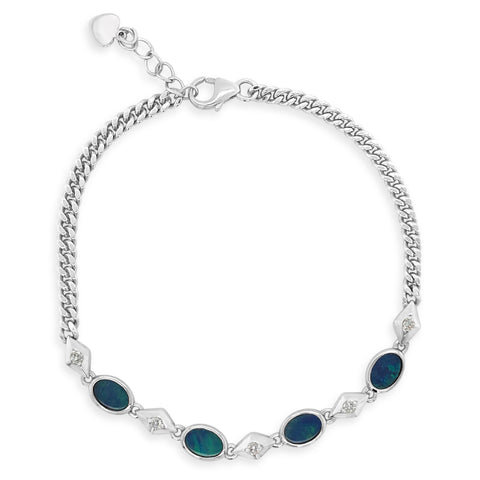 Sterling Silver Opal And Cz Handmade Bracelet - alternate view