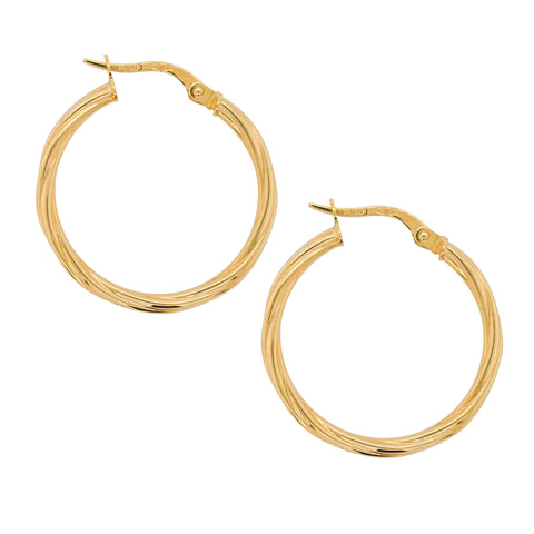 9ct Yellow Gold Italian Twist Hoop Earrings - alternate view