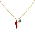 9ct Yellow Gold Bracelet With Red Enamel Horn & Evil Eye Charms
