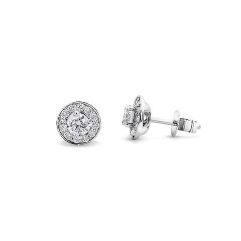 9ct White Gold Diamond Set Earrings With Halo - alternate view
