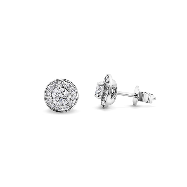 9ct White Gold Diamond Set Earrings With Halo - alternate view