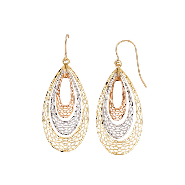 9ct Three Tone Teardrop Mesh Look Earrings - alternate view