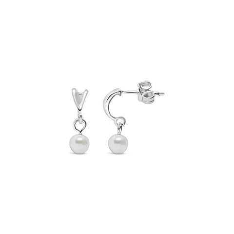 Sterling Silver Freshwater Pearl Drop Stud Earrings - alternate view