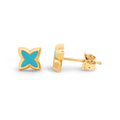 9ct Italian Yellow Gold Turquoise Enamel Four Leaf Clover Stud Earrings