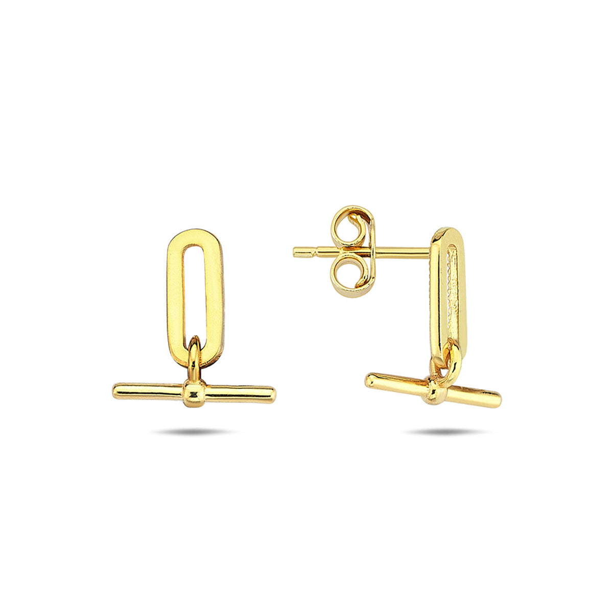 9ct Yellow Gold T Bar Stud Earrings