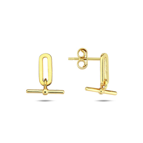 9ct Yellow Gold T Bar Stud Earrings