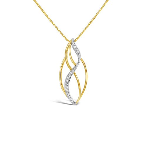 9ct Two Tone Oval Swirl Diamond Set Pendant - alternate view