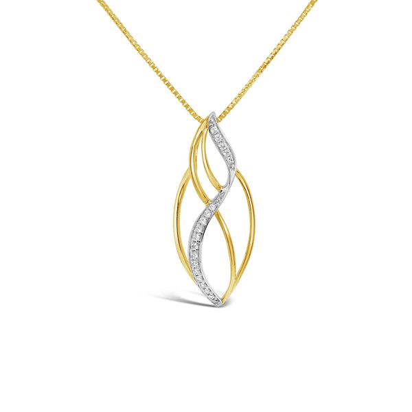 9ct Two Tone Oval Swirl Diamond Set Pendant - alternate view