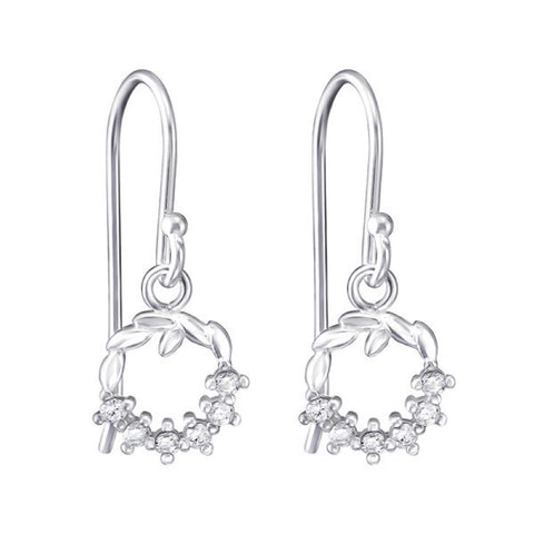 Sterling Silver Cubic Zircoina Set Christmas Wreath Hook Earrings - alternate view
