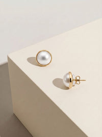9ct Yellow Gold Mabe Pearl Earrings