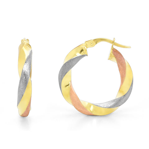 9ct Three Tone Twist Hoop Earrings - alternate view