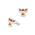 Sterling Silver Enamel Reindeer  Stud Earrings