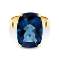 9ct Yellow Gold Large Rectangular Cushion Cut London Blue Topaz Ring
