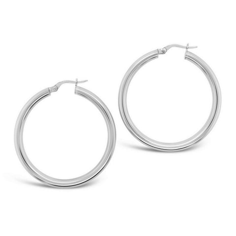 9ct White Gold 30mm Plain Hoop Earrings - alternate view