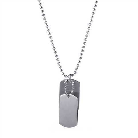 Men's Stainless Steel Brushed Double Dog Tag On Ball Chain - alternate view