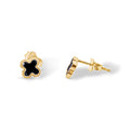 9ct Yellow Gold Black Enamel Four Leaf Clover Earrings