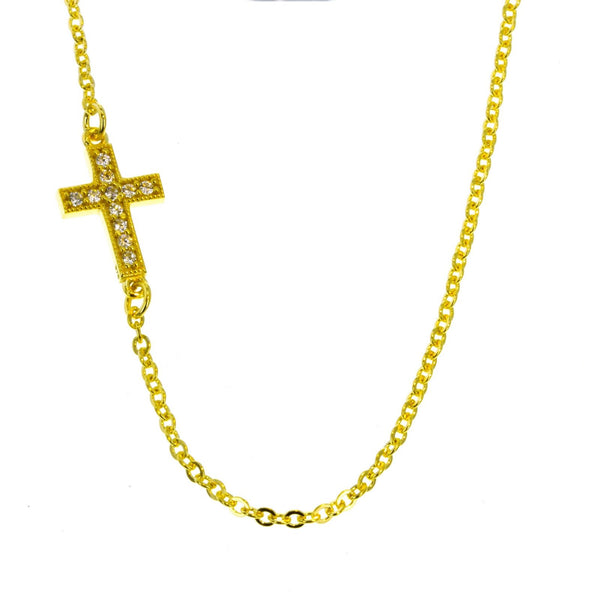 9ct Yellow Gold Cubic Zirconia Set Cross Necklace - alternate view