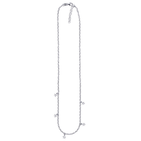 Sterling Silver Ball Chain With Hanging Stationed Star Charms - alternate view