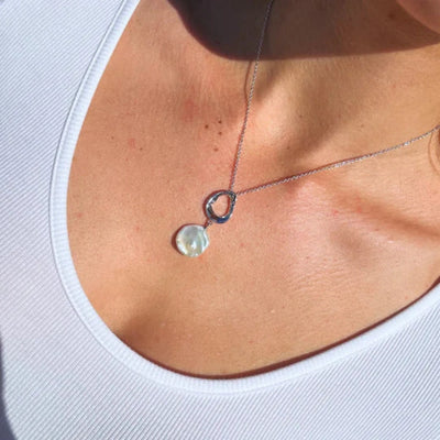Sterling Silver Freshwater Pearl Coin Necklace With Open Circle Bail - alternate