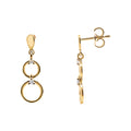 9ct Yellow Gold Double Open Circle Diamond Set Drop Earrings