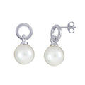 Sterling Silver Freshwater Pearl Open Circle Drop Earrings