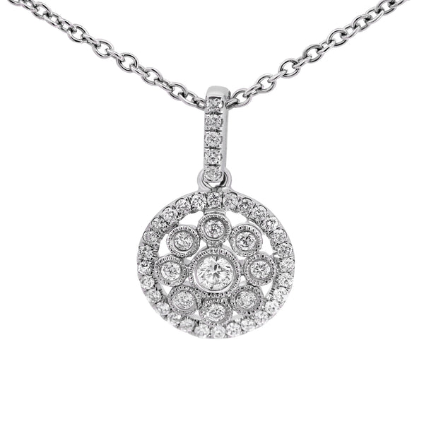 9ct White Gold Floral Cluster Pendant - alternate view