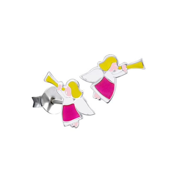 Sterling Silver Christmas Enamel Angel Stud Earrings - alternate view