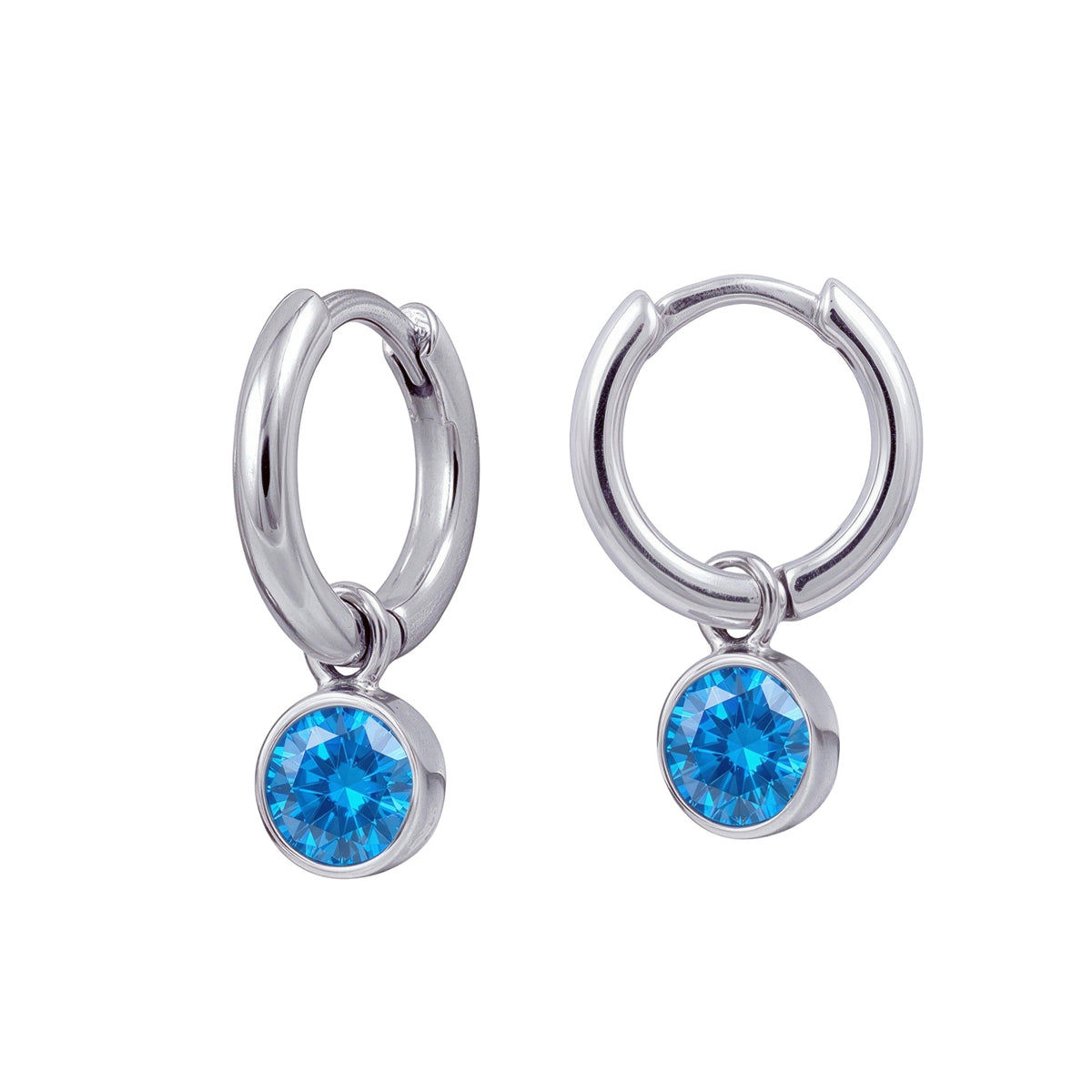 Sterling Silver Huggie With December Birthstone Drop
