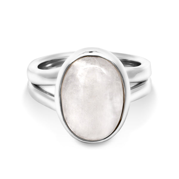 Sterling Silver Oval Moonstone Bezel Set Ring With Spilt Band - alternate view