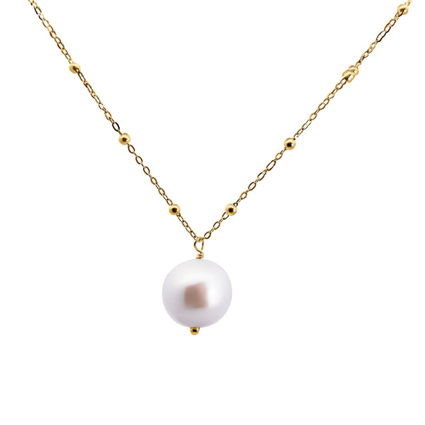 9ct Italian Yellow Gold Fine Station Ball Chain With Freshwater Pearl - alternate view