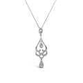 9ct White Gold Scalloped Teardrop Diamond Pendant On Fine Chain