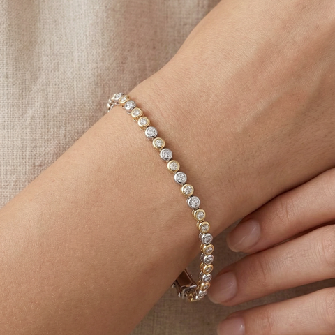 9ct Two Tone Diamond Tennis Bracelet - alternate view