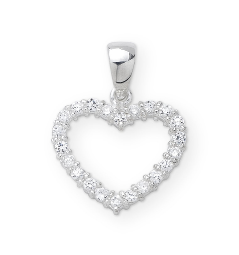 Sterling Silver Cubic Zirconia Set Heart Pendant - alternate view