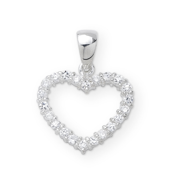 Sterling Silver Cubic Zirconia Set Heart Pendant - alternate view
