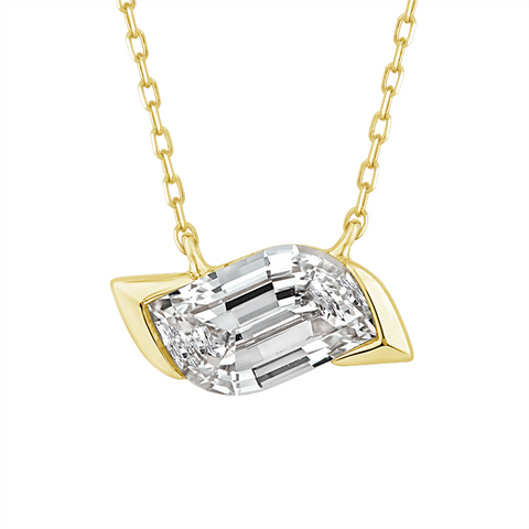9ct Yellow Gold Leaf Step Cut Lab Grown Diamond Necklace