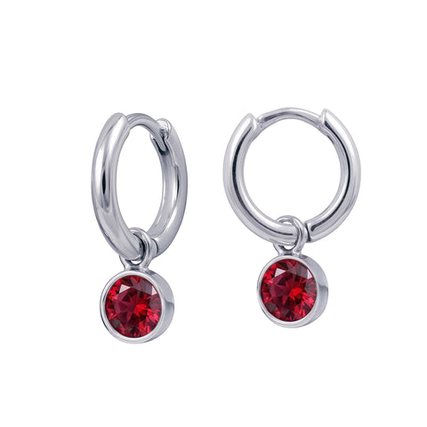 Sterling Silver Huggies With July Birthstone Drop