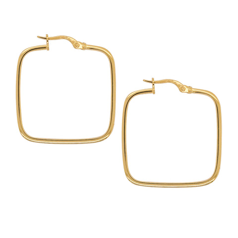 9ct Yellow Gold Italian Square Hoop Earrings - alternate view