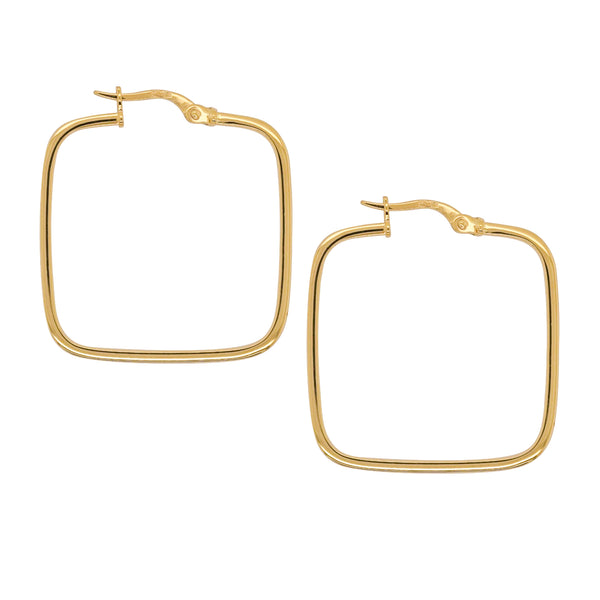 9ct Yellow Gold Italian Square Hoop Earrings - alternate view
