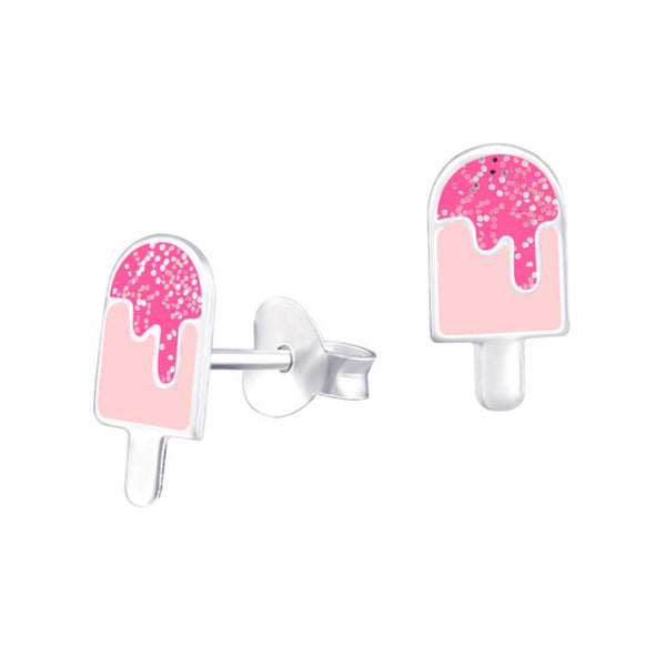 Sterling Silver Pink Ice Cream Stud Earrings - alternate view